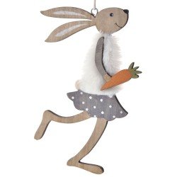 Дървена висулка заек с пух, 9х15 см